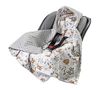 Medi Partners Swaddling Blanket 100% Cotton 85x85cm Double-Sided Multifunctional Plush Blanket With a hood for Pushchairs Soft Fluffy (Deer with grey Plush)