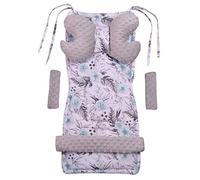 Medi Partners Universal Insert for a pram and a Stroller seat 5pcs. Overlay for The Belt + Overlay for The Headband Cotton Plush (Flowers with Grey Plush)