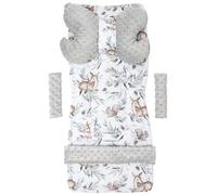 Medi Partners Universal Seat Cover for Pushchairs and Buggies Seat Cover Pushchair Seat Cover 5 Pieces Belt Pad + Play Arch Plush Cotton (Deer in The Leaves with Grey Plush)