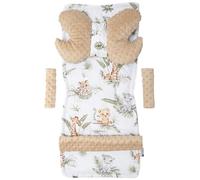 Medi Partners Universal Seat Cover for Pushchairs and Buggies Seat Cover Pushchair Seat Cover 5 Pieces Belt Pad + Play Arch Plush Cotton (Safari with Beige Plush)