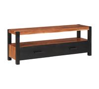 Media Cabinet Brown Solid Acacia Wood 110x30x40cm Black Legs 2 Drawers 60kg Max