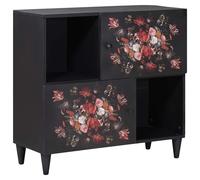 Media Cabinet Solid Mango Wood Multicolour 80x33.5x75cm Floral Brass Knobs 2door [EEK: Yes]