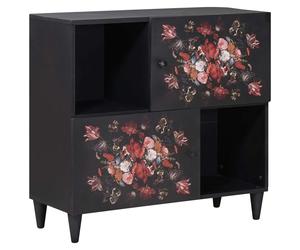 Media Cabinet Solid Mango Wood Multicolour 80x33.5x75cm Floral Brass Knobs 2door [EEK: Yes]