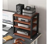 Media Stand Audio Rack Portable Media Storage Rack AV Media Stand Corner Shelf Stereo Racks and Stands with Storage Shelves for Living Gaming Recording Room Meeting Room Bedroom.(Mahogany,45x35x48cm)