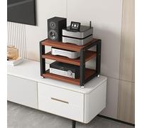 Media Stand Audio Rack Portable Media Storage Rack AV Media Stand Corner Shelf Stereo Racks and Stands with Storage Shelves for Living Gaming Recording Room Meeting Room Bedroom.(Mahogany,40x35x35.5cm