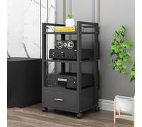 Media Stand with Drawers AV Media Stand Corner Shelf with Universal Wheels 3/4/5 Tier Floor-Standing Audio Rack Stereo Audio Rack Stand Tower for Meeting Livingroom Recording Room.(Walnut,60