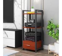 Media Stand with Drawers AV Media Stand Corner Shelf with Universal Wheels 3/4/5 Tier Floor-Standing Audio Rack Stereo Audio Rack Stand Tower for Meeting Livingroom Recording Room.(Walnut,60