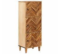 Media Storage Cabinet Solid Mango Wood Brown 40x33.5x110cm 3-Door Modern Brass.