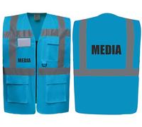 Media Superior Zipped Hi Vis Vest High Visibility Safety Waistcoat Pockets Reflective Bands Event Staff, Event Support, 12 Colour Options, Brook Hi Vis (Sapphire, XLarge)