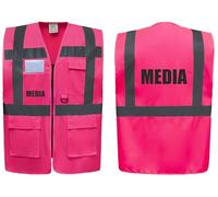 Media Superior Zipped Hi Vis Vest High Visibility Safety Waistcoat Pockets Reflective Bands Event Staff, Event Support, 12 Colour Options, Brook Hi Vis (Pink, Small)