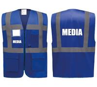 Media Superior Zipped Hi Vis Vest High Visibility Safety Waistcoat Pockets Reflective Bands Event Staff, Event Support, 12 Colour Options, Brook Hi Vis (Blue, Large)