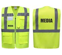 Media Superior Zipped Hi Vis Vest High Visibility Safety Waistcoat Pockets Reflective Bands Event Staff, Event Support, 12 Colour Options, Brook Hi Vis (Yellow, Large)