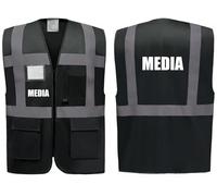 Media Superior Zipped Hi Vis Vest High Visibility Safety Waistcoat Pockets Reflective Bands Event Staff, Event Support, 12 Colour Options, Brook Hi Vis (Black, 3XL)