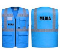 Media Superior Zipped Hi Vis Vest High Visibility Safety Waistcoat Pockets Reflective Bands Event Staff, Event Support, 12 Colour Options, Brook Hi Vis (Sapphire, 3XL)