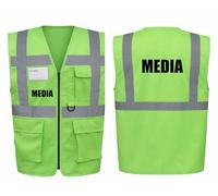 Media Superior Zipped Hi Vis Vest High Visibility Safety Waistcoat Pockets Reflective Bands Event Staff, Event Support, 12 Colour Options, Brook Hi Vis (Lime Green, Large)