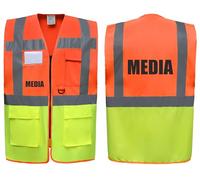 Media Two Tone Zipped Hi Vis Vest High Visibility Safety Waistcoat Pockets Reflective Bands Event Staff, Event Support, 13 Colour Options Brook Hi Vis (Orange/Yellow, 3XL)