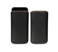 MediaDevil iPhone SE (2022 & 2020), 8/7 / 6s / 6 Leather Pouch Case with Pull-Tab (Black/Cream) - Artisanpouch