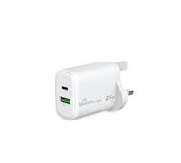 MediaRange 25W GaN Fast Charging Adapter (UK Plug), 1x USB-C and 1x USB-A, Supports USB-C® Power Delivery and Quick Charge™, White