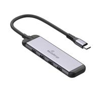 MediaRange 4-Port USB-C Hub 3X USB-C 3.2 Gen 1 5Gbit/s 100W PD Pass-Through | 3 x USB-C data, 5 Gbit/s, 100 W PD pass-through, 8 cm cable, aluminium