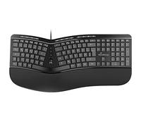MediaRange Ergonomic Keyboard, Wired Multimedia Keyboard with 124 Keys and Scroll Wheel, German QWERTZ Layout, Splash-proof & Height-Adjustable, Black