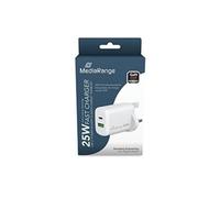 MediaRange GaN Fast Charge Adapter UK Plug 1xUSB-C 1xUSB-A 25W White