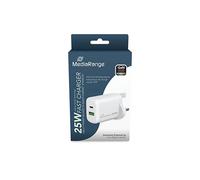 MediaRange GaN Fast Charging Adapter UK Plug 1xUSB-C and 1xUSB-A 25W White MRMA1