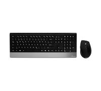 MediaRange Highline Series Wireless Keyboard and 5 Buttons Wireless Mouse Set, QWERTY (GR) Layout, Wireless USB 2.0 Receiver, Splash-proof and Height-Adjustable, Colour: Black/Silver