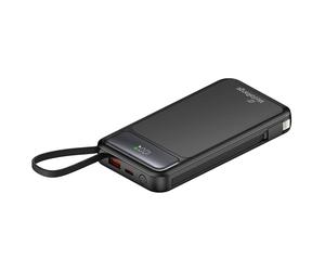 MediaRange Mobile Additional Battery/Power Bank 10,000 mAh with Integrated Charging Cables and LC Display, Supports USB-C Power Delivery and Quick Charge, Black