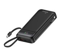 MediaRange Mobile Additional Battery/Power Bank 20,000 mAh with Integrated Charging Cables and LC Display, Supports USB-C Power Delivery and Quick Charge, Black