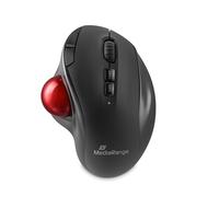 MediaRange Optical 7-Button Trackball Wireless Mouse with Scroll Wheel, DPI and Thumb Buttons, 800-2,400 DPI Rechargeable 600mAh Battery, for Right-Handed Users, Black/Red