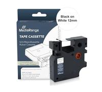 MediaRange Plastic Label Tape Cassette, For/Replaces Dymo D1/45013/S0720530, Permanent Adhesive, 12 mm, 7 m, Laminated, Black on White