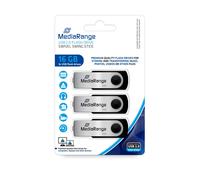 MediaRange USB 2.0 Flash Drive 16GB - 3 Pack - Mini USB Flash Drive with Secure Swivel Cap Case, External Memory Expansion with Read Speed of up to 17MB/s, Color Black