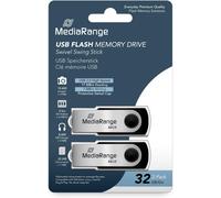MediaRange USB 2.0 Flash Drive 32GB Swivel Housing Fast & Portable (Twin Pack)
