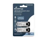 MediaRange USB 2.0 Memory Stick 32GB - Pack of 2 - Mini USB Flash Drive with Secure Swivel Cap Housing, External Memory Expansion with Read Speed of up to 17 MB/s, Colour Black