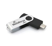 MediaRange USB Type-C® 3.2 Gen 1 Flash Drive Swivel Cap Housing Silver/Black 128