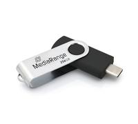 MediaRange USB Type-C® 3.2 Gen 1 Flash Drive Swivel Cap Housing Silver/Black 256GB