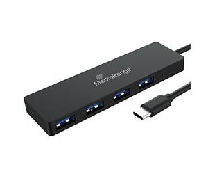 MediaRange USB Type-C™ to USB 3.0 Splitter 1:4, Bus-Powered, Black