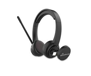 MediaRange Wireless ENC Stereo Headset with Rotating Microphone Arm, Function Buttons, Rechargeable 400 mAh Battery, 2 Devices Pairing (BT Ver 5.2), Black