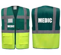 Medic Superior Green/Yellow Hi Vis Zipped Safety Vest - High Visibility Waistcoat with Reflective Bands for Company Compliance First Aid & Medical Staff, Brook Hi Vis (Green/Yellow, Large)