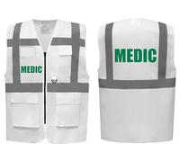 Medic Superior White Hi Vis Zipped Safety Vest - High Visibility Waistcoat with Reflective Bands for Company Compliance First Aid & Medical Staff, Brook Hi Vis (White, Large)