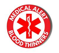 Medical Alert Blood THINNERS RED White Background 6 x 70mm Vinyl Stickers (Pack of 6)