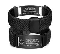 Medical Alert Bracelet for Men Women - Customised Adjustable Elastic Nylon Strap Emergency ID SOS Bracelets Engraved Medical Information, Personalised Medic Alert Bracelet for Allergy Diabetic