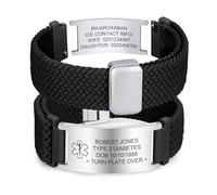 Medical Alert Bracelet for Men Women - Customised Adjustable Elastic Nylon Strap Emergency ID SOS Bracelets Engraved Medical Information, Personalised Medic Alert Bracelet for Diabetic Allergy