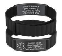 Medical Alert Bracelet for Men Women - Customised Black Silicone Magnetic Strap Medic ID Wristband Engraved Emergency Health Infor, Personalised Adjustable Medical ID Bracelet for Diabetic Allergy