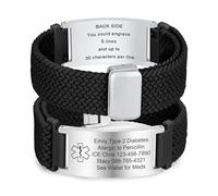 Medical Alert Bracelet for Men Women - Customised Elastic Braided Loop Strap Identification Bracelet Engraved Emergency Medical Info Allergy Diabetic Blood Thinner, Personalised Medic ID Bracelets