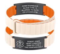 Medical Alert Bracelet for Men Women - Customised White Orange Silicone Magnetic Strap Comfort Medic ID Wristband for Sports, Personalised Adjustable Emergency Medical ID Bracelet for Diabetic Allergy