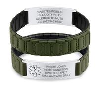 Medical Alert Bracelet for Men Women - Dark Green Silicone Magnetic Strap Personalised Medic ID Bracelets for Sports, Customised Adjustable Emergency SOS Medical ID Bracelet for Allergy Diabetic