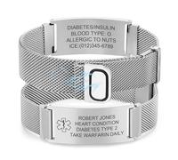 Medical Alert Bracelet for Men Women - Free Engraving Adjustable Replaceable Stainless Steel Mesh Strap Medic Alert Bracelets, Personalised Emergency Medical Bracelet for Allergy Asthma Diabetic