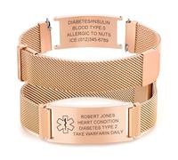 Medical Alert Bracelet for Men Women - Free Engraving Adjustable Replaceable Stainless Steel Mesh Strap Medic Alert Bracelets, Personalised Emergency Medical Bracelet for Asthma Diabetic Allergy
