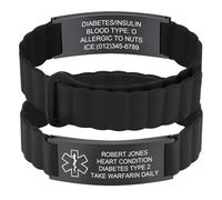 Medical Alert Bracelet for Men Women - Personalised Black Silicone Magnetic Strap Medic ID Wristband Engraved Emergency Health Infor, Customised Adjustable Medical ID Bracelet for Diabetic Allergy